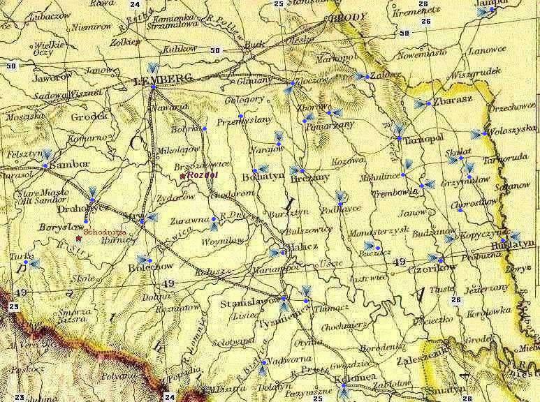 map: area in Galicia (Galizia) where Turkels settled in