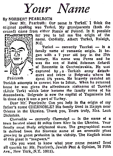 The origin of the surname Turkel